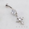 DANGLE  MULTI CZ CROSS CHARM BELLY BUTTON NAVEL RING 316L SURGICAL STEEL